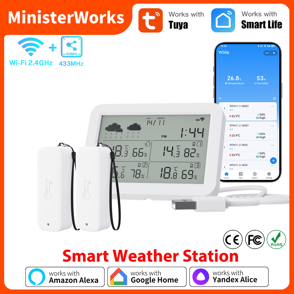 Weather Station Indoor - Tuya WiFi-weerstation RF433 Draadloze temperatuur- en