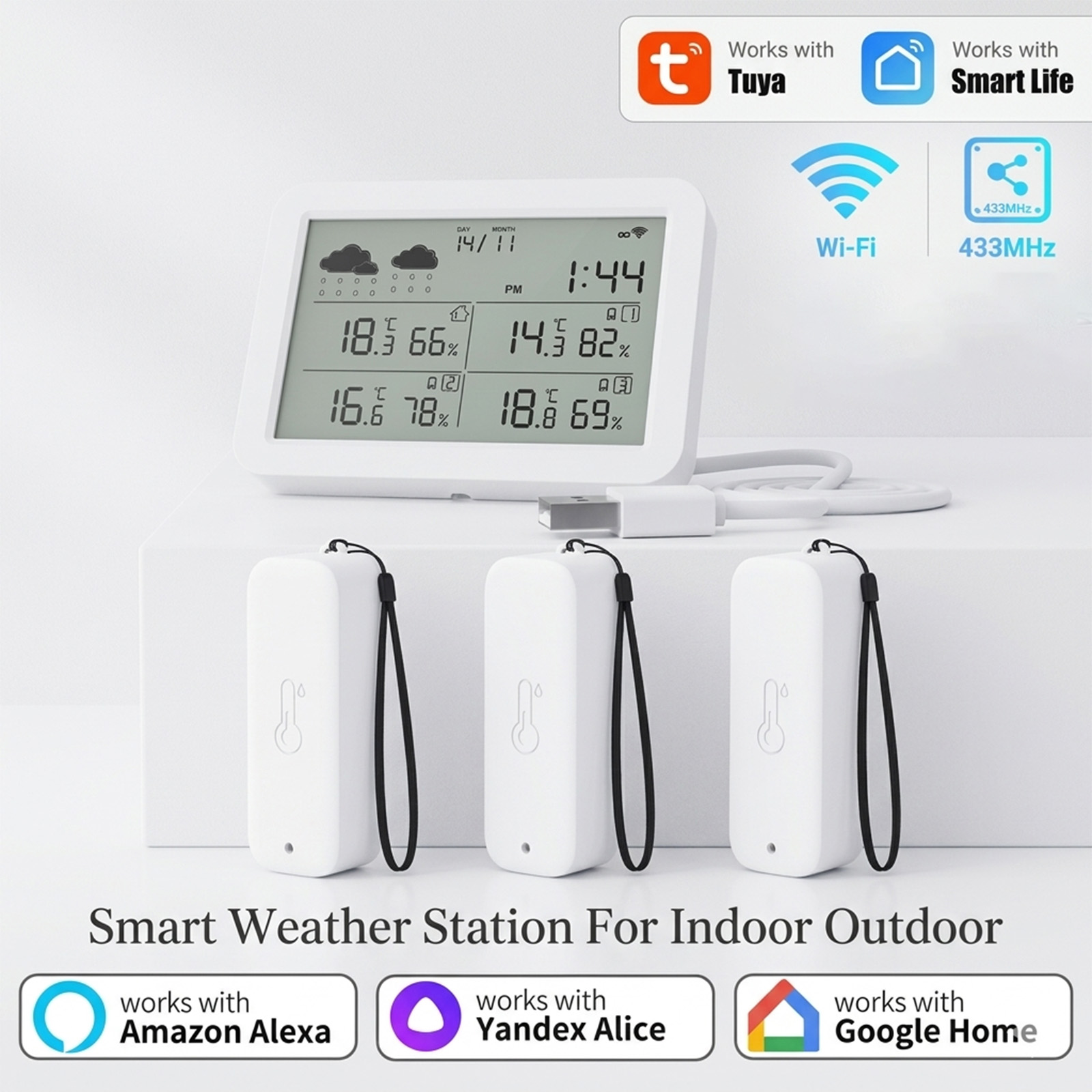 Weather Station Indoor - Tuya WiFi+RF433 Weerstation, Smart Home Binnen/Buiten,